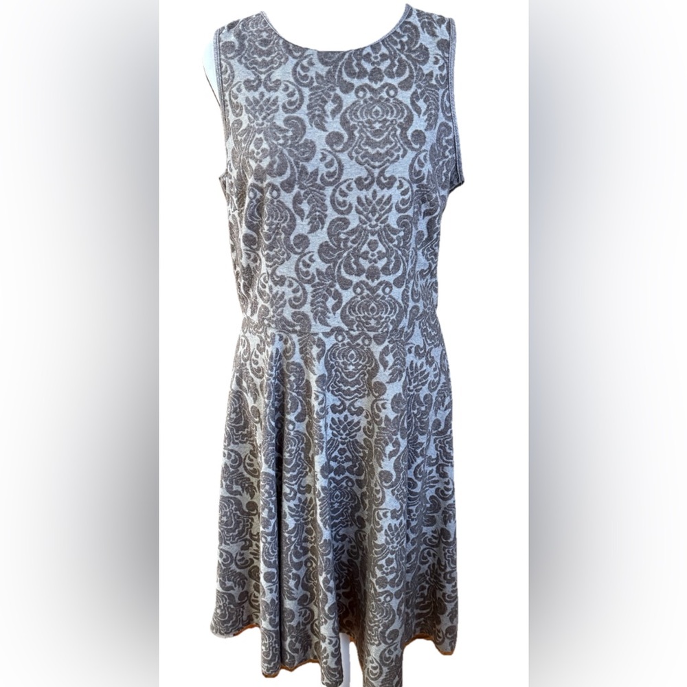 PRELUDE Taupe Burn Out Velvet Fit & Flare Knee Length Dress Medium Made In USA